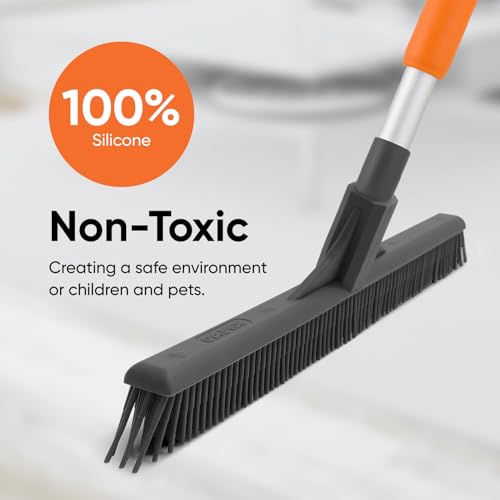 Superio Silicone Broom - Carpet Rake for Hardwood & Carpet, Pet Hair Cleaning - color: Silicone, size: 60"