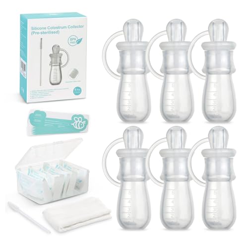 BumbleBee Colostrum Collector Syringes Reusable Breast Milk Collector, Multi-Use Colostrum Container with Storage Case, Cotton Wipe & Cleaning Brush, BPA Free, 5ml-6pcs