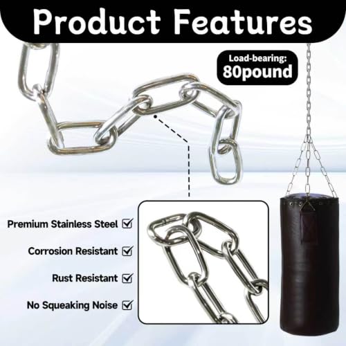 6 Pack 304 Stainless Steel Chain with 12 M4 Carabiners, 4mm x 1m (3.28ft) | Hanging Plants Bird Feeders, Porch Swings Gate and Fence, Durable Silver Chain for Indoor & Outdoor Use, 4MM Metal Chain Link - size: 1m-6pcs-4mm