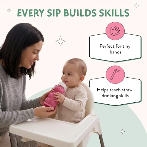 Legendairy Milk Honey Bear Straw Cup Silicone for Babies (Pink), 8 oz. Dishwasher Safe Baby Straw Cup, Food Grade Silicone, Honeybear Sippy Cup for Ages 4+ Months (Pack of 2) - color: Pink