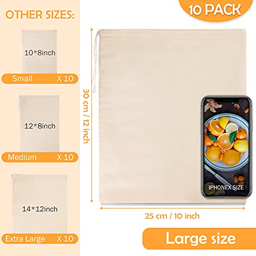 10 Pack Nut Milk Bag, 10‘’ x 12‘’ Fine Mesh Grade Reusable Cheesecloth Bags Strainers, Unbleached Organic Cotton Filter Bags for Almond Milk, Juices, ColdBrew, Cheese, Tea, Yogurt, Coffee - size: 10 x 12 inch