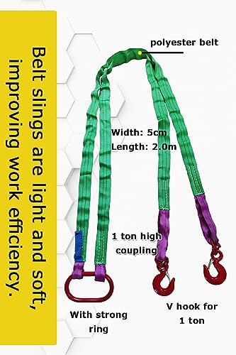 Two Leg Bridle Web Sling 6.5ft 4410lb Web Slings Belt Type with hook2.0 m 2000 kg Lightweight and Flexible Capacity Steel Sling[2leg 2.0 t] - size: 2leg-2t