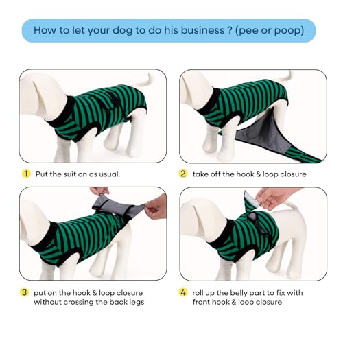 Recovery Suit for Dogs Cats After Surgery, Green Navy Stripes, S | Soft Breathable Fabric, Prevents Licking & Scratching, Easy to Put On, Machine Washable, Post-Surgery, Wound Protection - color: Green Navy Stripes, size: S (Back:11.4-13.4'', Weight:7-15