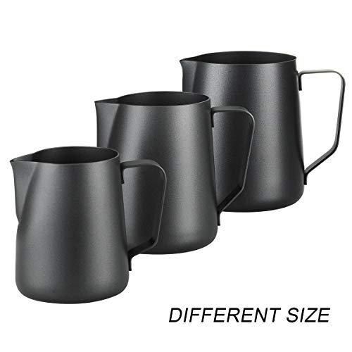Espresso Milk Frothing Pitcher, 12 oz 20 oz, Stainless Steel Milk Jug Milk Frother Cup, Inner and outer coating, For Latte Art Coffee Machine Tool Steaming Pitcher(12 oz, Black) - size: 12oz