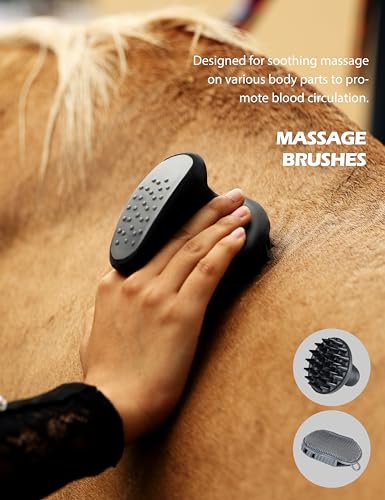 Harrison Howard Complete Horse Grooming Set, 11-Piece Advanced Daily Grooming Tools with Extra Brushes for Full Horse Care Black Brushstroke Ponies - color: Black