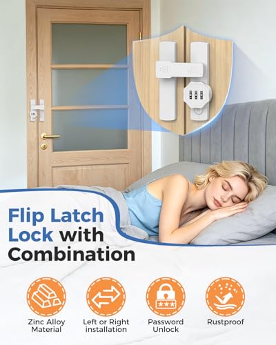 Flip 90/180 Degree Sliding Barn Door Lock Latch, White | Keyless 3-Digit Combination Latch Lock for Shed, Closet, Cabinet, Bedroom, Cupboard, Screen, Sliding/Swinging Door - color: White-1 Pc