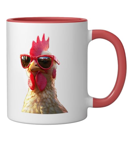 Chicken Hen Female Chick Farm Cluck Farmer Cute Chickens Ceramic Mug, Red/White, 11oz - color: Red/White, size: 11 Ounces