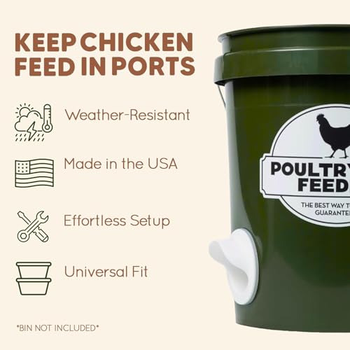 Poultry Pro Feeder DIY Port PVC Gravity Fed Chicken Feeder 4 Ports and Hole Saw | Use for Buckets, Barrels, Bins, Troughs | Rain Proof, Weather Resistant, No Waste Chicken Feeders | As Seen on Shark Tank, Gravity Fed Chicken Feeder, for Buckets, Barrels,