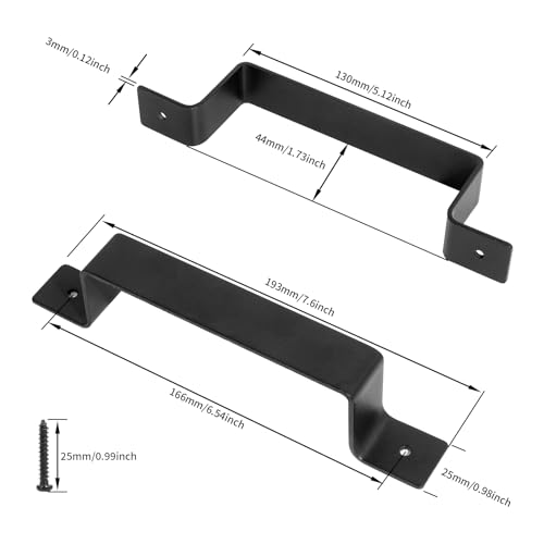 Barn Door Handle Black Steel Hardware，for Sliding Door Fence Door Wardrobe Drawer Garage Warehouse, Rustic Style (2pcs)