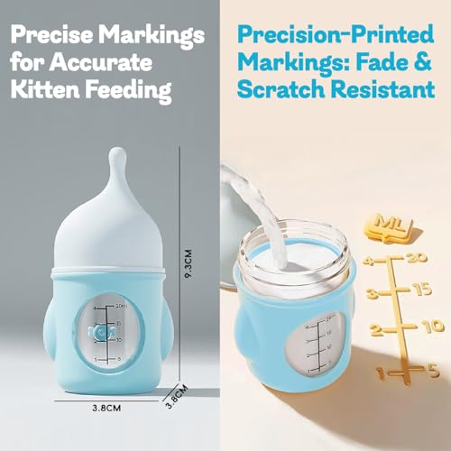 Ergonomic Pet Nursing Bottle,Puppy Bottles for Nursing Puppy Milk - 20ml Slow Flow Kitten Bottle Feeding kit for Newborn Kittens/Puppies/Small Animals, Easy-Clean Silicone Feeder (‌Blue‌) - color: ‌Carolina Blue‌