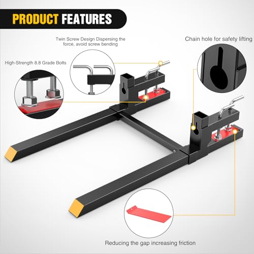 Nilight 60" 4000lbs Clamp on Pallet Forks with Adjustable Stabilizer Bar | Heavy Duty Steel Pallet Forks for Loader Bucket Skid Steer and Tractor - color: 60" Pallet Forks w/ Stabiliser Bar