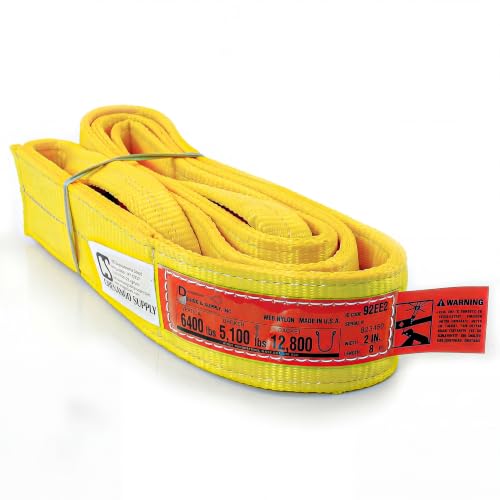 DD Sling (USA Made). 2" wide X (4' to 20' lengths) in Listing! 2 Ply Twisted Eye, Nylon Lifting Slings, Eye & Eye, Heavy Duty (900 webbing), 6,400 lbs Vertical, 5,100 Choker, 12,800 Basket Load Capacity (2inX8ft) - size: 2 in x 8 ft