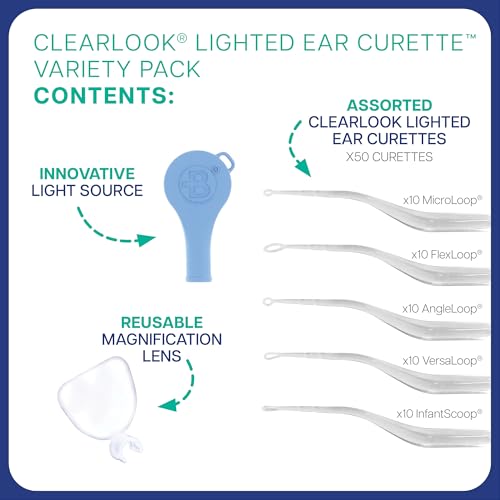 Bionix - ClearLook Lighted Ear Curette Variety Pack, Convenient & Easy-to-Use, Single-Use (50 Count) - color: Clearlook Variety Pack