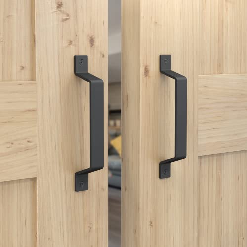 8" Barn Door Handles - Gate Pulls for Wooden Fences Shed Garage Sliding Door - Pull Handle Rustic Farmhouse Industrial Style - Outdoor Indoor Exterio Interior Pulls - Black - Set of 2