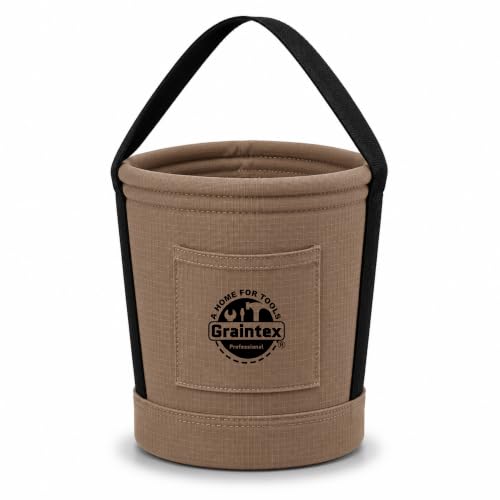 Graintex Tapered Canvas Bucket 12"x10"x15", Utility Tool Bucket One Inside Pocket, Reinforced Base & Carry Handle, Ripstop Canvas - Beige - color: Beige