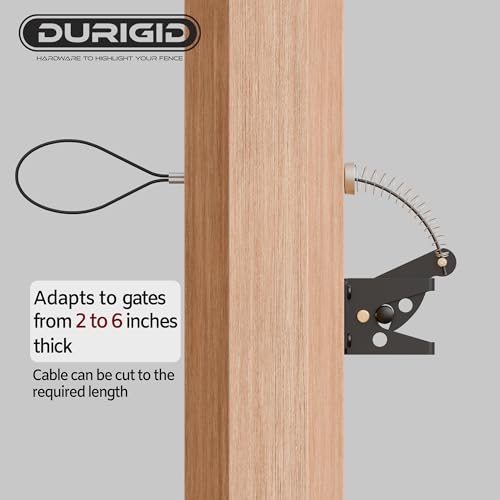 Gate Latch Cable Pull, Spring-Loaded Latch Kit Gate Latch for Wooden Fence Vinyl Metal Gates, Sued for Gate 2 to 6 Inches Thick, Black, 2 Pack