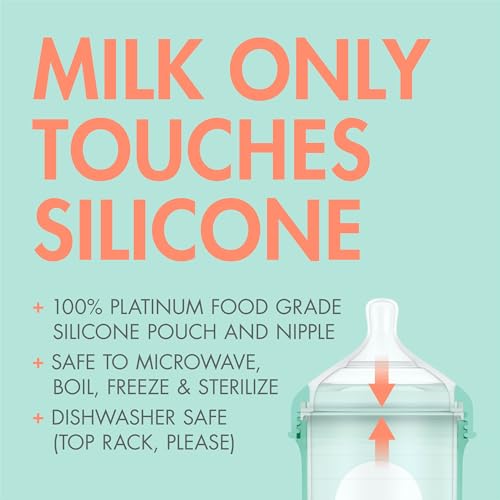 Boon Nursh Bottles - Medium Flow - Silicone Baby Bottles Help Ease Colic Symptoms - Formula and Breast Milk Only Touch Platinum Food-Safe Silicone - Mint - 3-6 Months - 3 Count - 8 Ounce - color: Mint, size: 8 Ounce (Pack of 3)