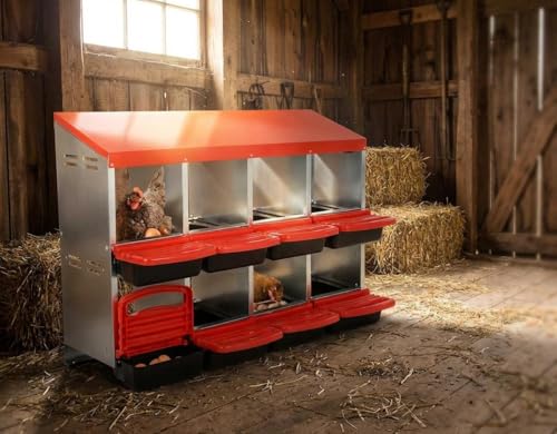 Chicken Nesting Box, 10 Compartments Roll Away Eggs Laying Boxes, Cleanable Pull Out Hen Roosting Boxes, Durable & Easy to Install, Red - color: Red, size: 10 holes