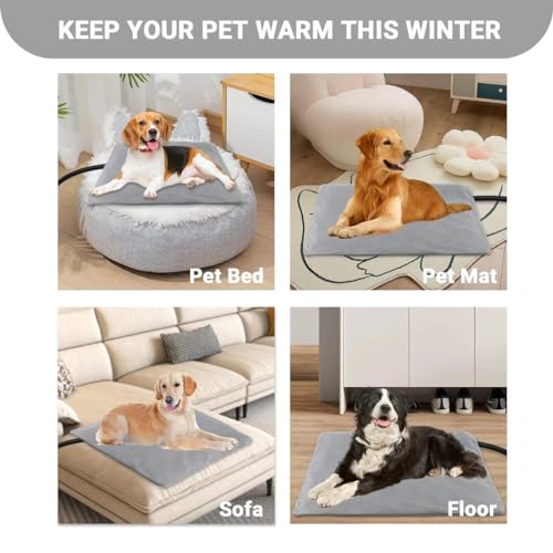 Pet Heating Pad for Cats Dogs with Temp Adjustable & Auto Power-Off | heated dog bed indoor outdoor for dog house keep warm - size: 20" x 26"