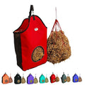 Majestic Ally 1200 D Hay Feeder Tote Bag for Horses, Sheep with Reflective Trim- Reduces Waste - Comes with 36” Hay Net. (Red) - color: Red