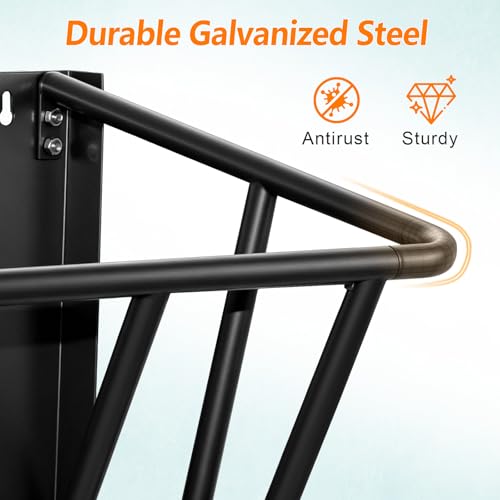 2 in 1 Wall Mount Hay and Grain Feeder, 25 Gallons Livestock Feeder | Galvanized Steel Wall Hay Rack, Hanging Hay Feeder with Mounting Kit for Goats Sheep Horse, Slow Feeder for Goats with Trough - color: Black