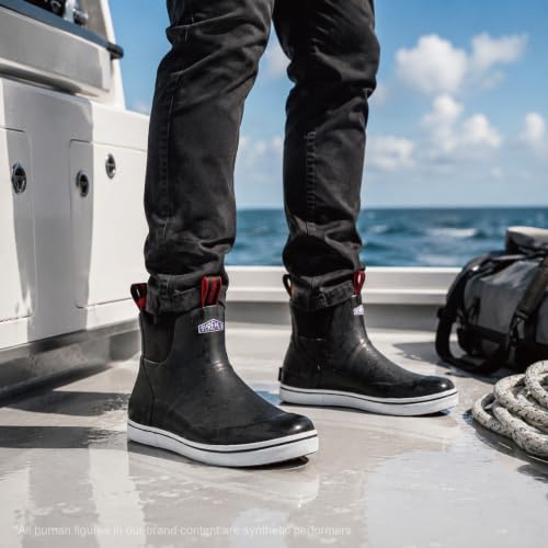 SUREWAY Men's Deck Boots Non-Slip Fishing & Ankle Boating Boot | Waterproof Rain Boots, Lightweight Neoprene Rubber Deck Boots - color: All Black, size: 9