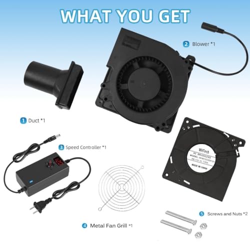 WHTech 120mm x 32mm Blower Fan with LED Voltage Display Speed Controller, 110V AC IP54 Waterproof Squirrel Cage Fan for DIY Cooling Projects, BBQ, Drum Smoker