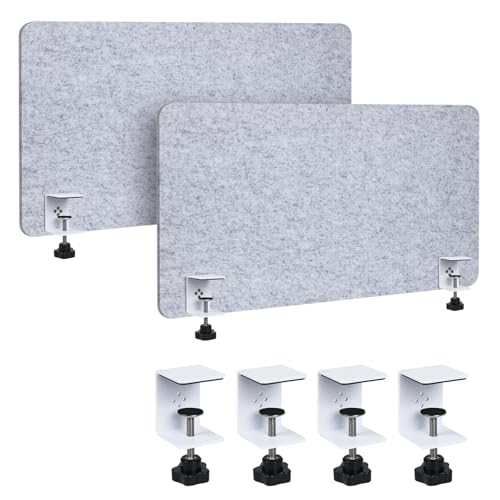 Desk Divider 2 Pcs Desk Privacy Panel 47.2'' x 23.6'',Acoustic Sound Absorbing and Noise Reducing Desk Partition for Office Desk,Clamp-on Desk Divider Partition with Adjustable Universal Base - size: 47.2''L x 23.6''W