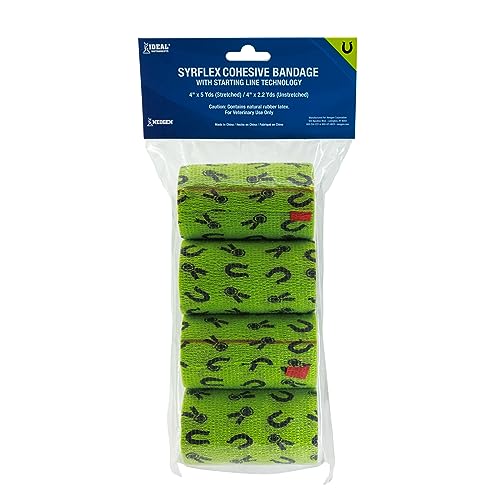 SyrFlex Cohesive Bandage 4” Green Horse Shoes and Ribbons 4pk - color: Green, style: Shoes and Ribbons