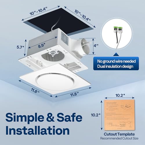 VIVOHOME Bathroom Exhaust Fan with Humidity Sensor 110CFM, Auto On/Off | Energy-Saving EC Motor,10.2-inch Ceiling Retrofit Bath Fan, No Attic Access Needed(Install Kit, 4-in Duct Included) - style: No Light & 110CFM