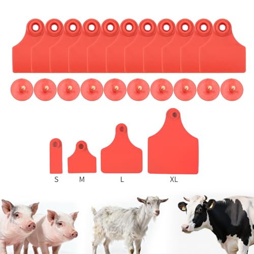 50pcs Farm Animal Ear Tags Numbered 001-050 Livestock Identification for Cattle Cows Hogs Pigs Sheep Goats (50, Medium-Red) - color: Medium-red