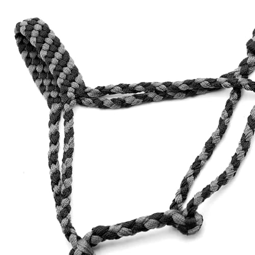 Jeffers Equine Braided Mule Tape Halter with 10' Detachable Lead Rope Set for Horses, 14 to 18 Hands - Stylish Design with Adjustable Poll Strap, Easy to Use Western Tack - Black and Gray - color: Black & Grey
