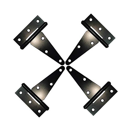 HLMOptimo Heavy Duty Tee Hinge - All Size Black (4 pcs, 4 inch) Rustproof Wrought Iron Shed, Gate, Barn, Fence, Door Hinge - size: 4 Inch, style: 4 pcs