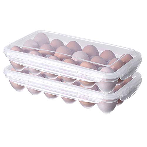 LonlyEagle XBY-US 2 Pack Covered Egg Holders,Egg Holder For Refrigerator,egg Storage Container,Plastic Refrigerator Egg Trays,Deviled Egg Tray Carrier with Lid Fits 18X2 Eggs(36 Eggs) - style: A-18 Egg-2 Pack
