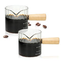 Espresso Cups Set of 2, 4 OZ Espresso Shot Glasses with Wood Handle, Clear | V-Shaped Spouts, Ribbed Milk Frothing Pitcher, Small Glass Measuring Cup, Demitasse Cups, Coffee Espresso Accessories - color: Clear