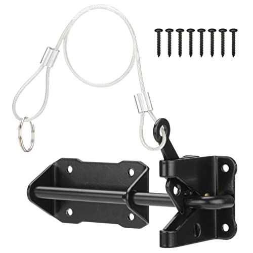 Heavy Duty Automatic Gate Latch for Wooden Fence with Cable Pull, 7-1/2" Self-Locking Gravity Lever Door Security Latches Hardware for Metal Gates, Vinyl Fence, Outdoor Garden, Pool, Black
