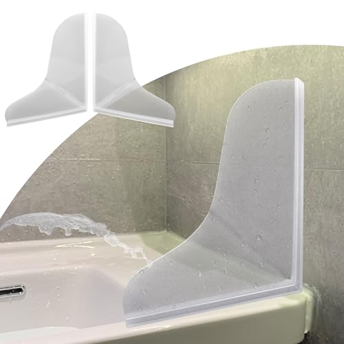 Mofason Silicone Shower Splash Guard - Bathtub Corner Water Guard 2 Pack | Clear tub splash guard with adhesive for fixing; shower guards to keep water in shower, washbasin, sinks, Bathtub edge side - size: 9.2 x 7.2 inches