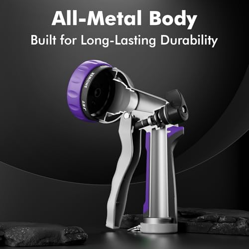 RESTMO Garden Hose Nozzle, Heavy Duty Metal Water Hose Nozzle with 7 Adjustable Spray Patterns, High Pressure Hand Sprayer with Flow Control, Best for Watering Plant & Lawn, Washing Car & Pet, Purple - color: Purple