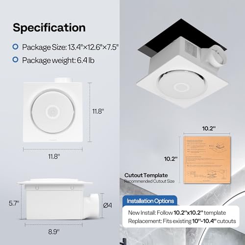 VIVOHOME RGB Bathroom Exhaust Fan with Bluetooth Speaker (160-110-50CFM) | Autoflow EC Motor & Humidity Sensor - 2700K/4000K/5700K LED & RGB Light,10.2-inch Retrofit Bath Fan, No Attic Access Needed - style: RGB Lights & 160-110-50 CFM & Bluetooth Speaker