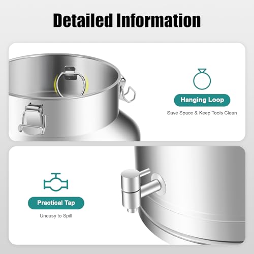 304 Stainless Steel Milk Bucket with Faucet,Milk Buckets with Lid Can Large Liquid Container Storage,Sealing Lid and Carry Handle, Airtight Design(35L/9.24 Gal,w/Faucet) - size: 35L/9.24 Gal,w/Faucet