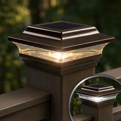 Classy Caps 4x4 Aluminum Imperial Solar Post Cap - Fits 3.5"x3.5" & 4"x4" Deck & Fence Posts - Bronze Cast Aluminum - Warm/Cool Light Color Modes - color: Bronze, size: 3.5x3.5 | 4x4
