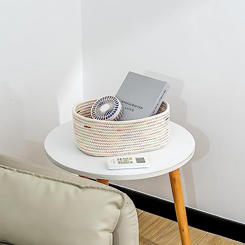CubesLand Small Woven Baskets,Cute Baskets or Shelf Set 2 | Cube Organizer Basket Bin,Soft Toys Storage Basket,Baby Nursery Basket Bin,Home Decor 12"D x 8"W x 5"H Rainbow Stitches - color: Rainbow Stitches, size: 2pcs-small basket