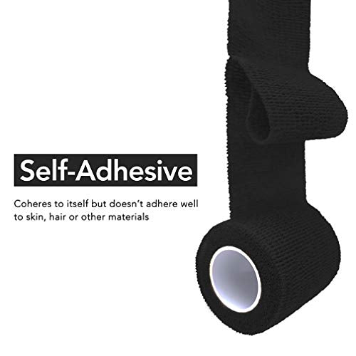 RISEN Cohesive Bandage 2” x 5 Yards, 6 Rolls, Self Adherent Wrap Medical Tape, Adhesive Flexible Breathable First Aid Gauze Ideal for Stretch Athletic - color: Black