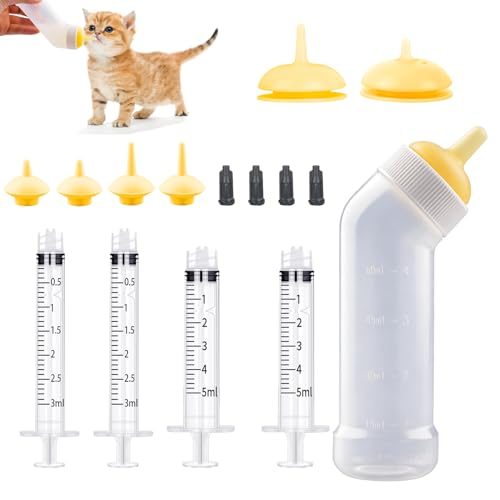 Puppies Nursing Nipple with Syringe, Wide Mouth Angled Kittens Feeding Bottles, with Ventilation Valve Resistant Tearing for Puppies, Kittens, Rabbit, Hamsters (Yellow) - color: Yellow, size: Model 1