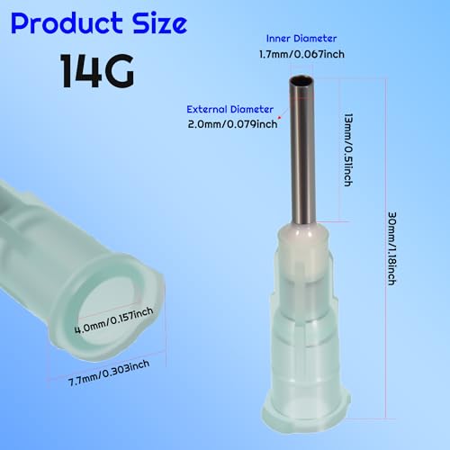 100pcs 14G blunt tip glue dispensing nozzles Blunt-nosed needle glue applicator, used for applying industrial liquids, adhesives, inks, perfumes, lip glosses.0.5 inches - size: 14G 100pcs