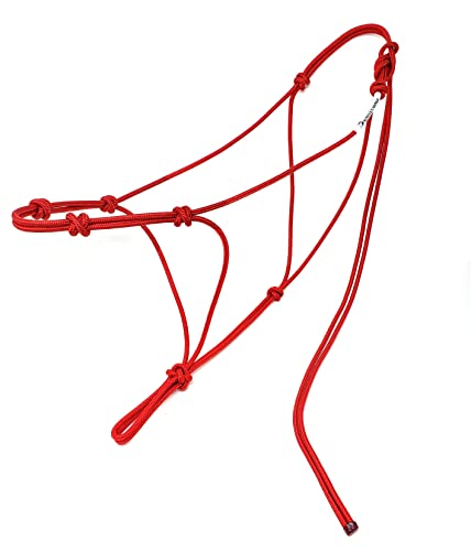 4 Knot Horse Rope Training Halter - 3/16" (5mm) Very Thin! Stiff Polyester Rope - color: Red, size: Large