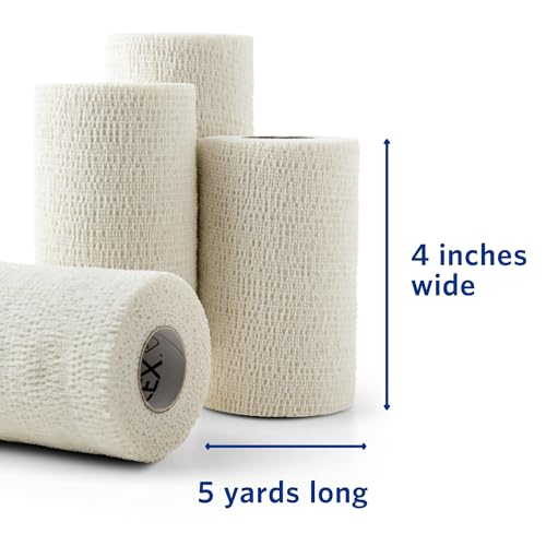 PowerFlex Equine – Extra Strong Self-Adhering Bandage Wrap – Wound Care, Compression & Support Bandage for Horses, Cows & Dogs – White, 4 inch, 4 Rolls (Resealable Case) - color: White