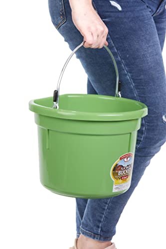 Little Giant® Flat Back Plastic Animal Feed Bucket | Animal Feed Bucket with Metal Handle | Horse Stall Feeding and Watering Supplies (Lime Green, 8 Quart) - color: Lime Green, size: 8 Quart