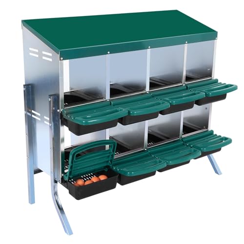 Chicken Nesting Box 8-Compartment – Roll Away Laying Boxes for Hens with Lid Cover & Egg Protection – Heavy Duty Red Poultry Nest Box - color: Green, size: 47.2"L x 17.7"W x 35.4"H