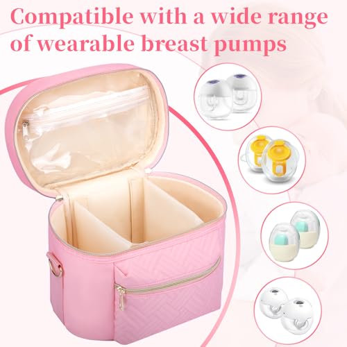 GDNasist Wearable Breast Pump Bag, Pumping Bag with Mat & Shoulder Strap | Portable Pumps Carrying Case Bag Compatible with Willow/Elvie/Medela/Momcozy for Nursing & Working Moms, Pink - color: Pink